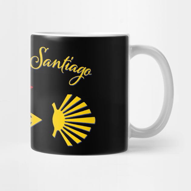 Camino de Santiago Typography Woman Riding a Bicycle Yellow Arrow Scallop Shell Red Cross by Brasilia Catholic